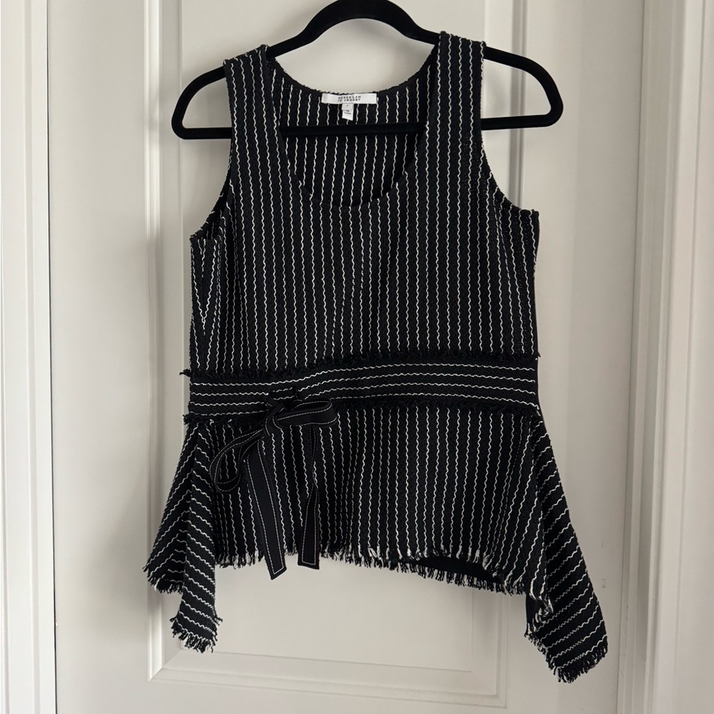 Derek Lam Black tweed peplum black and White Striped Top